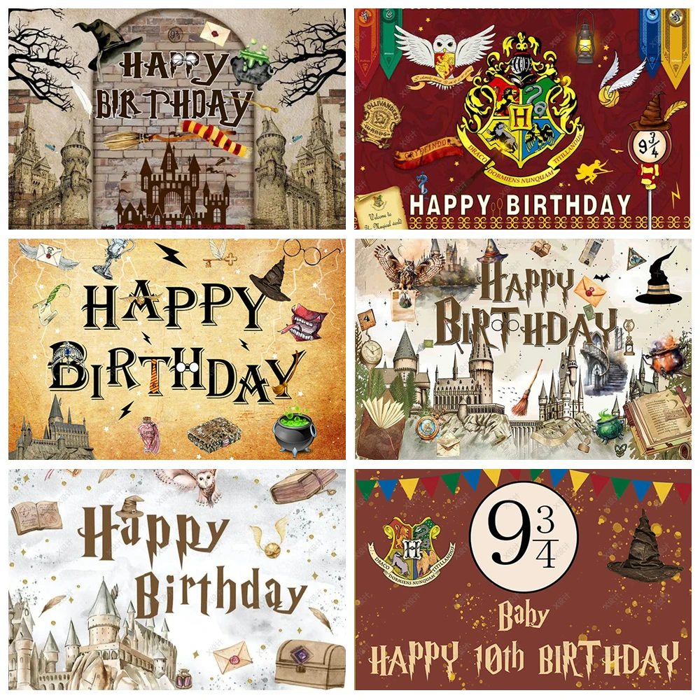 

Cartoon Wizard Castle Magic Academy Background Child Birthday Party Cake Table Backdrop Decor 9 3/4 Platform Banner Photo Props