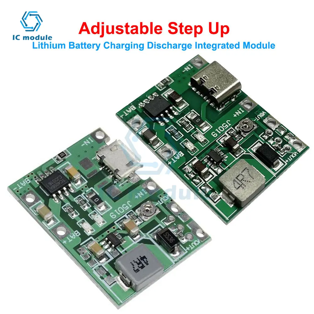 Type C Micro USB 3.7V 9V 5V Adjustable Step Up 18650 Lithium Battery Charging Discharge Integrated Module