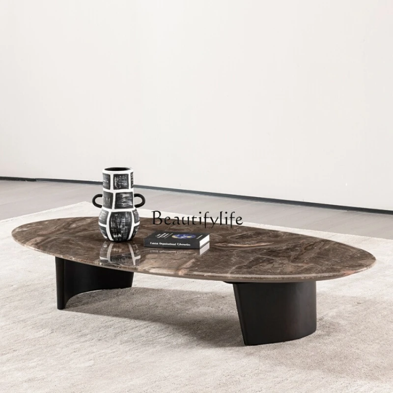 

Italian modern simple natural marble coffee table living room household oval tea table high-end
