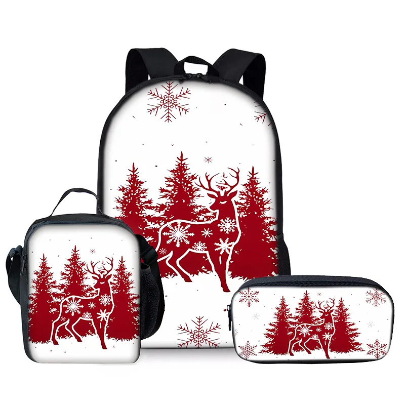 Trendy Popular Novelty Christmas 3D Print 3pcs/Set Student School Bags Laptop Daypack Backpack Crossbody Lunch bag Pencil Case