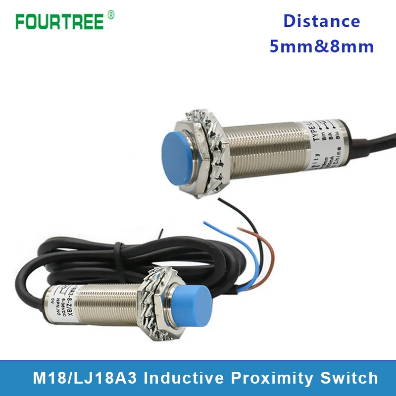 M18 5mm & 8mm Dectect Distance Inductive Metal Approach Sensor Proximity Switch LJ18A3 NPN PNP AC DC NO NC BX BY AX AY EX DX EZ