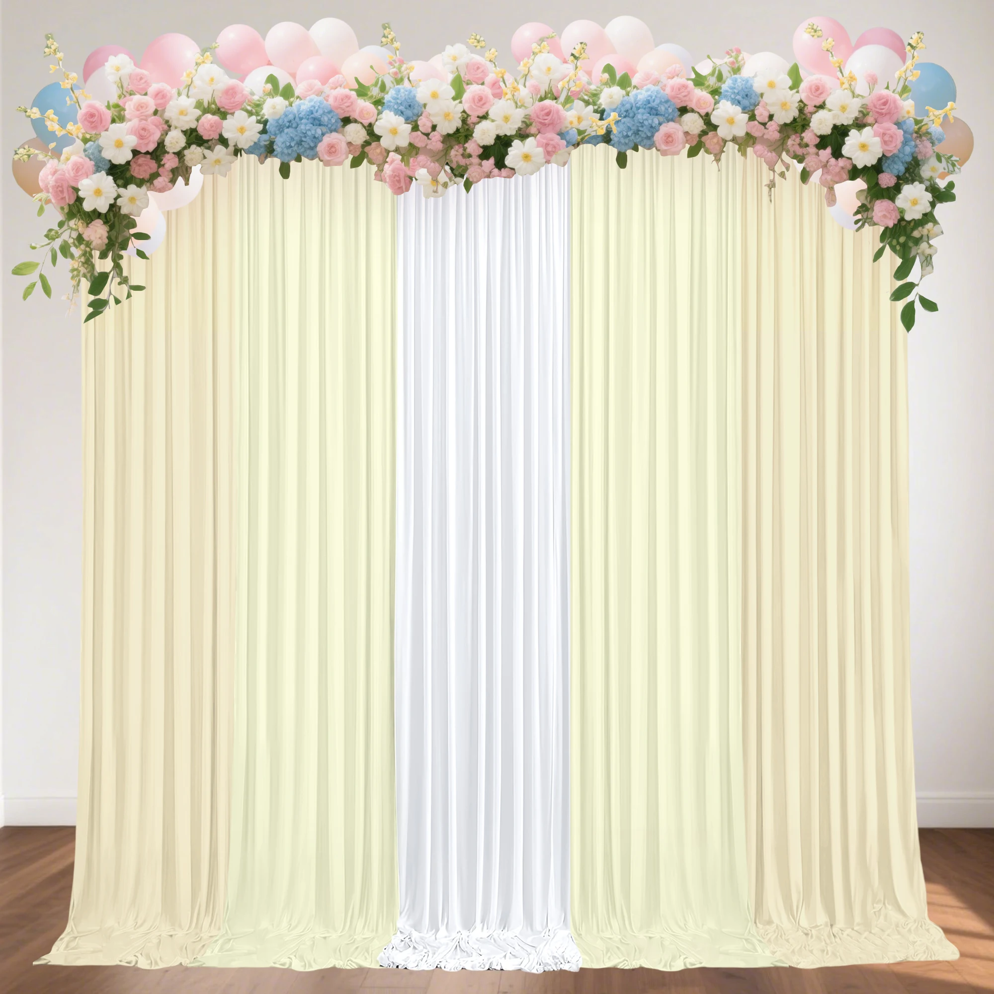 Cortina de Fondo de 10*8 Pies en Color Blanco, Champán o Marfil, 5 Piezas, Cortina de Fondo para Fotos de Poliéster Suave y Sin Arrugas de 2X8 Pies, Adecuada para Bodas, Fiestas de Cumpleaños, Despedidas de Soltero, Graduaciones