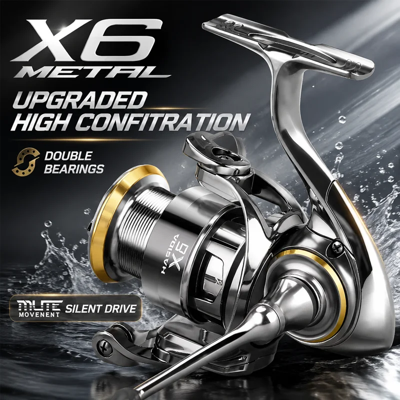 ハシダ-x6-スピニングフィッシングリール-メタル-ロングキャスティング-スラントマウス-シャローラインスプール-ルアー-ロック-シーフィッシング-マイクロベイト用