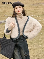 MISHOW Faux Fox Fur Patchwork Coat for Women 2023 Winter Short Long Sleeve Loose Overcoat Office Lady Outerwear Top MXC53W0237