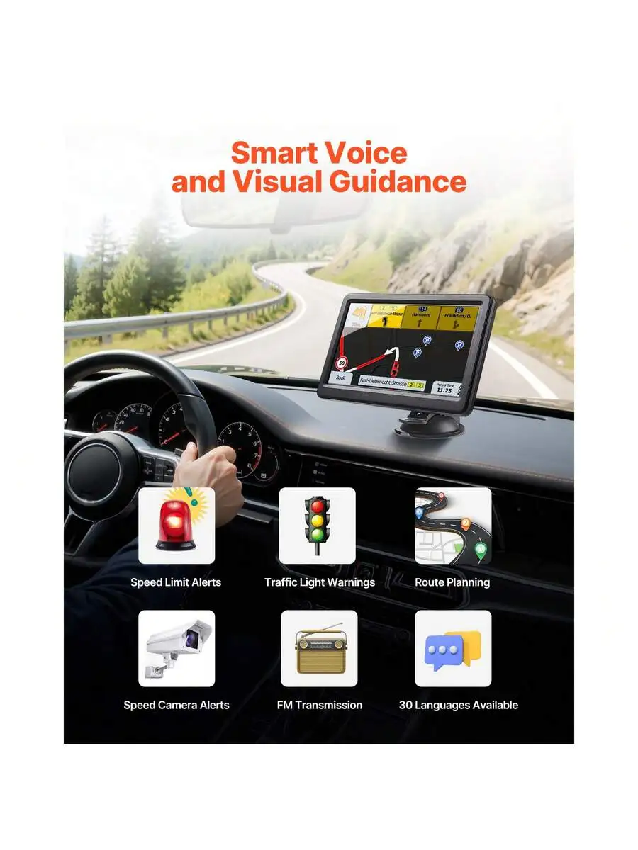 

7-Inch GPS Navigation System For Car, Truck, RV — 16GB Storage, Lifetime Map Updates, Smart Voice & Visual Guidance, Speed/Red