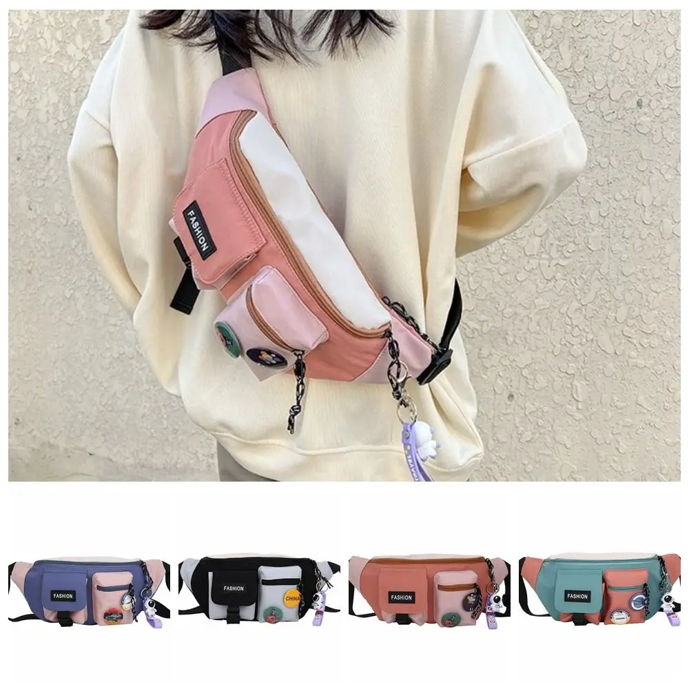 Hip Hop Contrast Color Sports Waist Bag Street Style Large Capacity Nylon Chest Packs Patchwork Single Shoulder Belt Bag Unisex