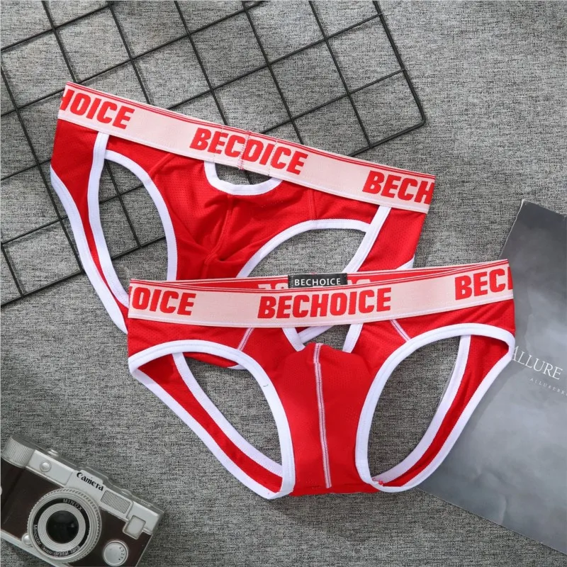 Bechoice uomo indietro hollow vita bassa biancheria intima sexy gioventù doppio T-pantaloni da uomo sexy davanti e dietro mutandine piccole traspiranti