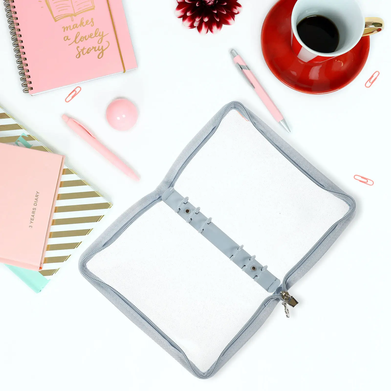 Lightweight Anti-Slip PVC Zipper Binder Notebook Cover for Hand Ledger Diary Storage Book Album 6-Ring Aesthetic Scrapbook view 5