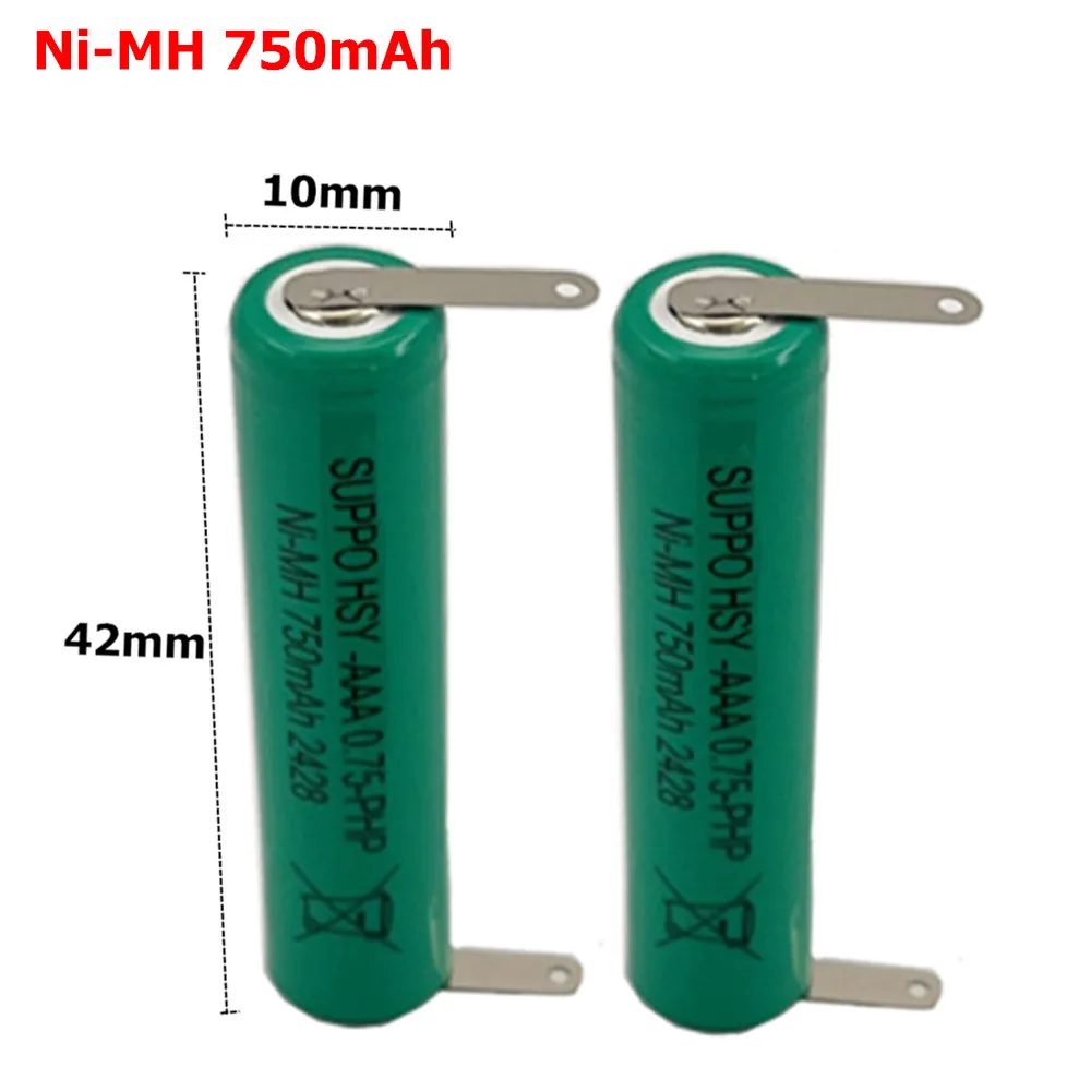 2Pcs 1.2V HSY-AAA0.75-PHP NiMH 750mAh With Solder Pins Rechargeable Battery For Braun Electric Hair Clipper HC5010 HC5050 HC5030