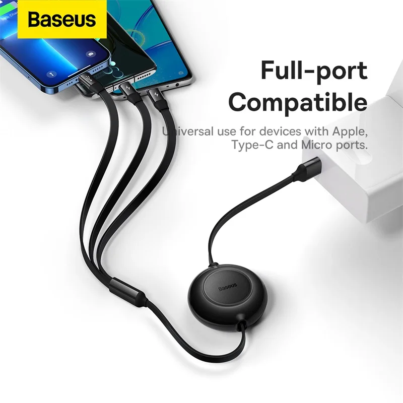 Baseus Bright Mirror 2 Series Retractable 3-in-1 Fast Charging  Data Cable USB to M+L+C 3.5A 1.1m