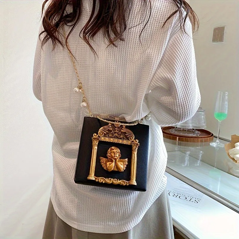 1pcs Vintage Relief Angel Handbag Outdoor Casual Fashion Shoulder Crossbody Bag Stylish Retro Single-Shoulder Crossbody Bag