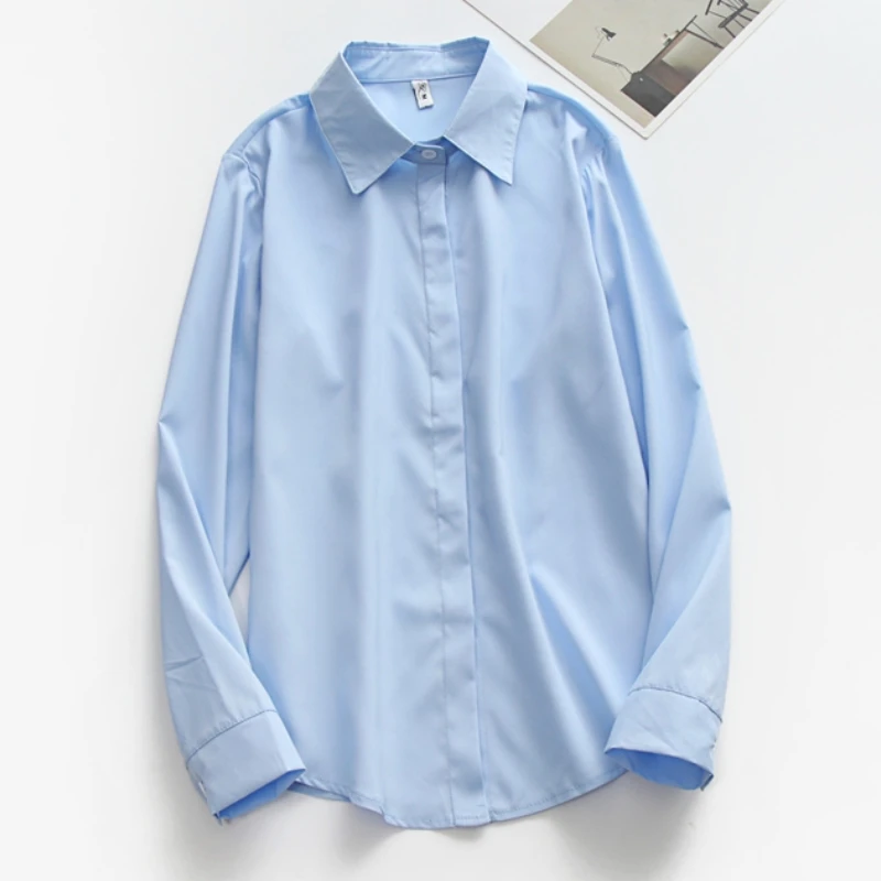 

Shirts Women Solid Fashion Office Ladies Simple Korean Style All-match Long Sleeve Casual New Design Comfortable Loose Daily Ins