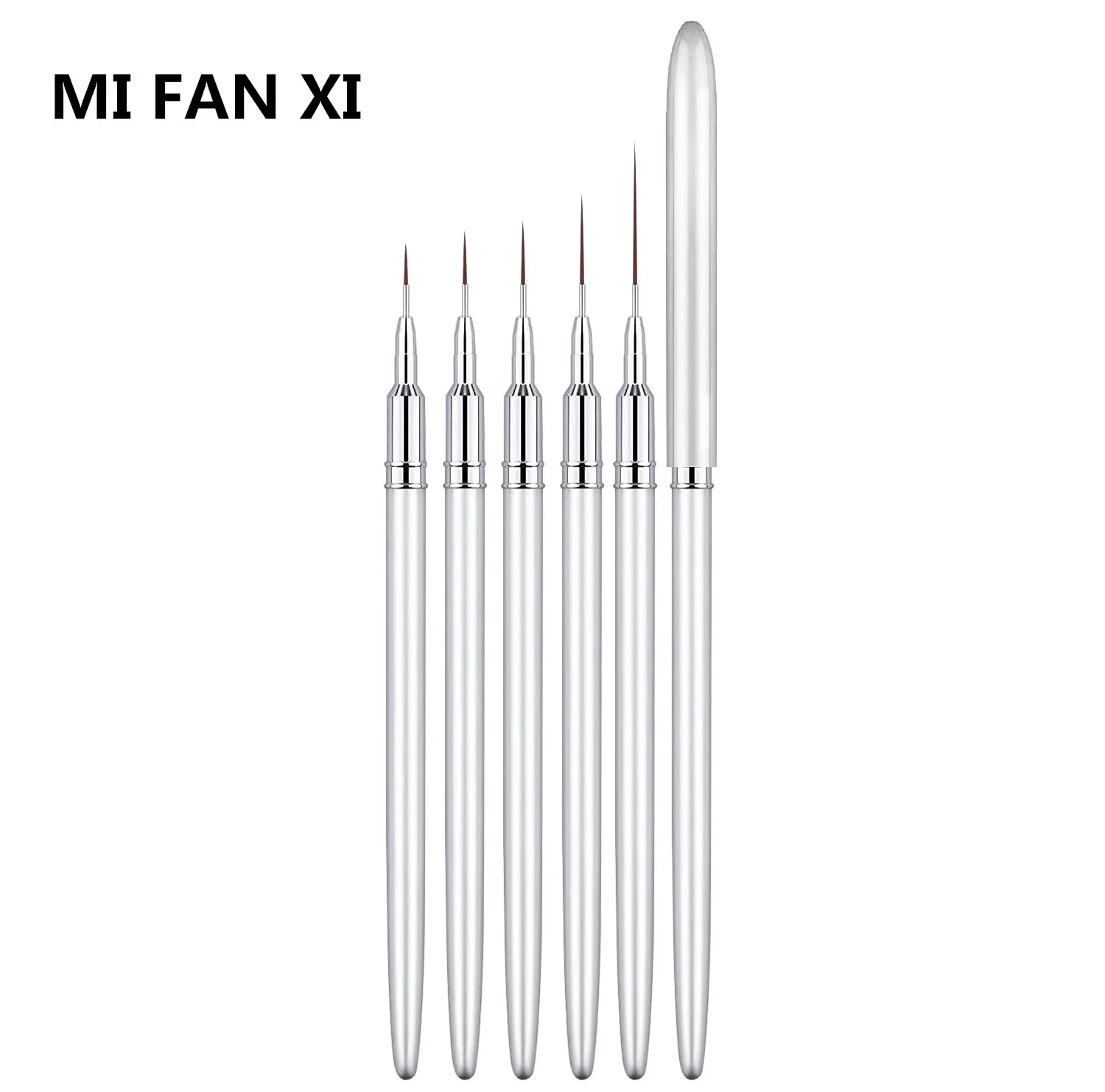 1/5 SZT. Srebrne pędzelki do zdobienia paznokci, pędzel do żelu, pędzel do lakieru do paznokci, pędzel do malowania paznokci, zestaw pędzli do zdobienia paznokci, pisak do rysowania