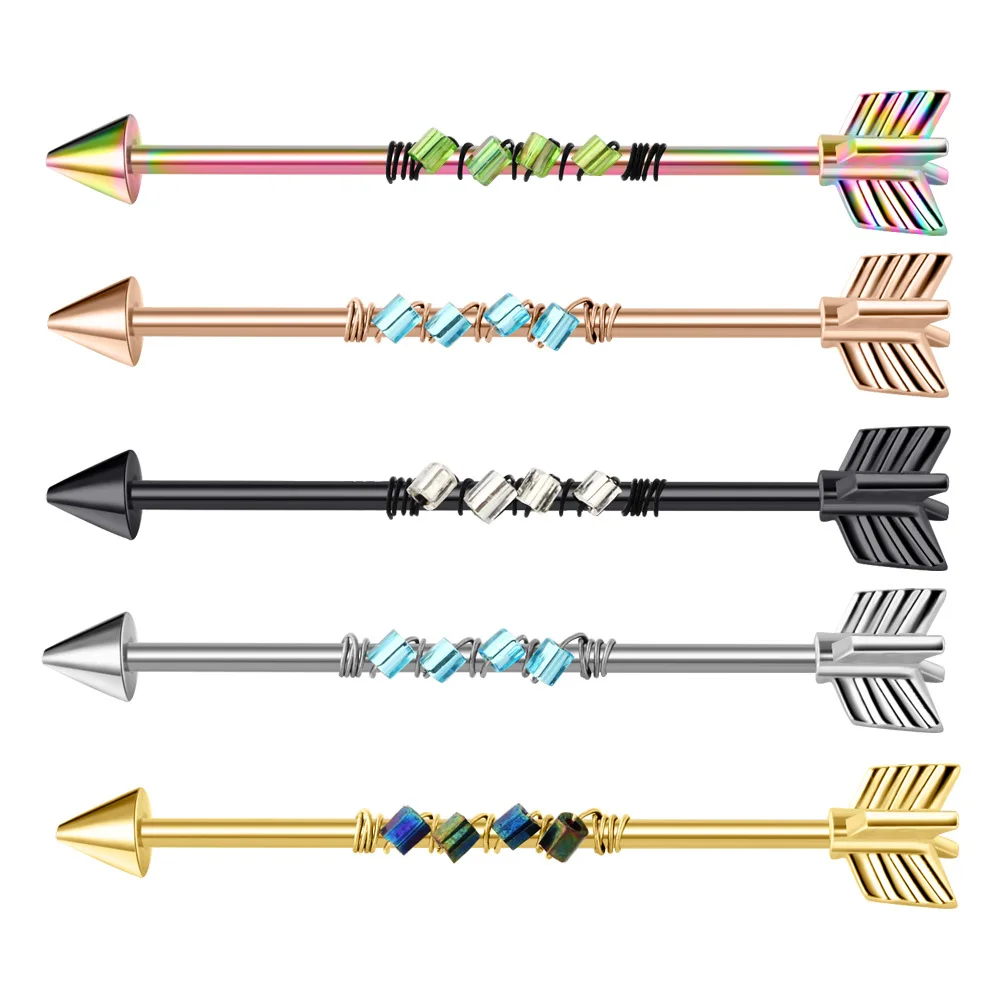 New Stud Earrings Ear Piercings Personalized Arrow Industrial Barbell Bar Puncture Jewelry Earbone Studs