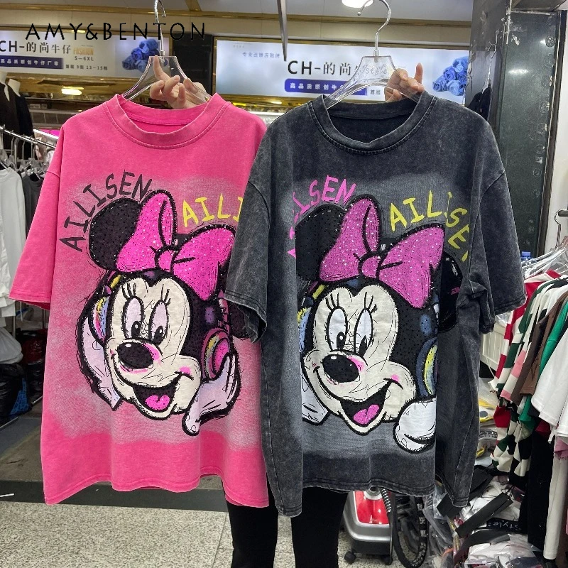 

Модная новинка 2026: Топ-футболка свободного кроя в корейском стиле, универсальная, простая, с круглым вырезом, повседневная, с принтом, пуловер