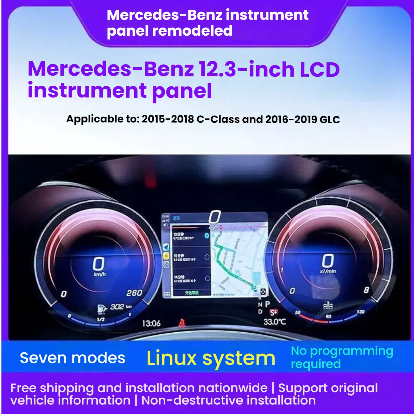 

Для Mercedes Benz C-W205 GLC X253 2015-2021 автомобильный ЖК-дисплей приборной панели цифровой кластер приборная панель спидометр головное устройство экран