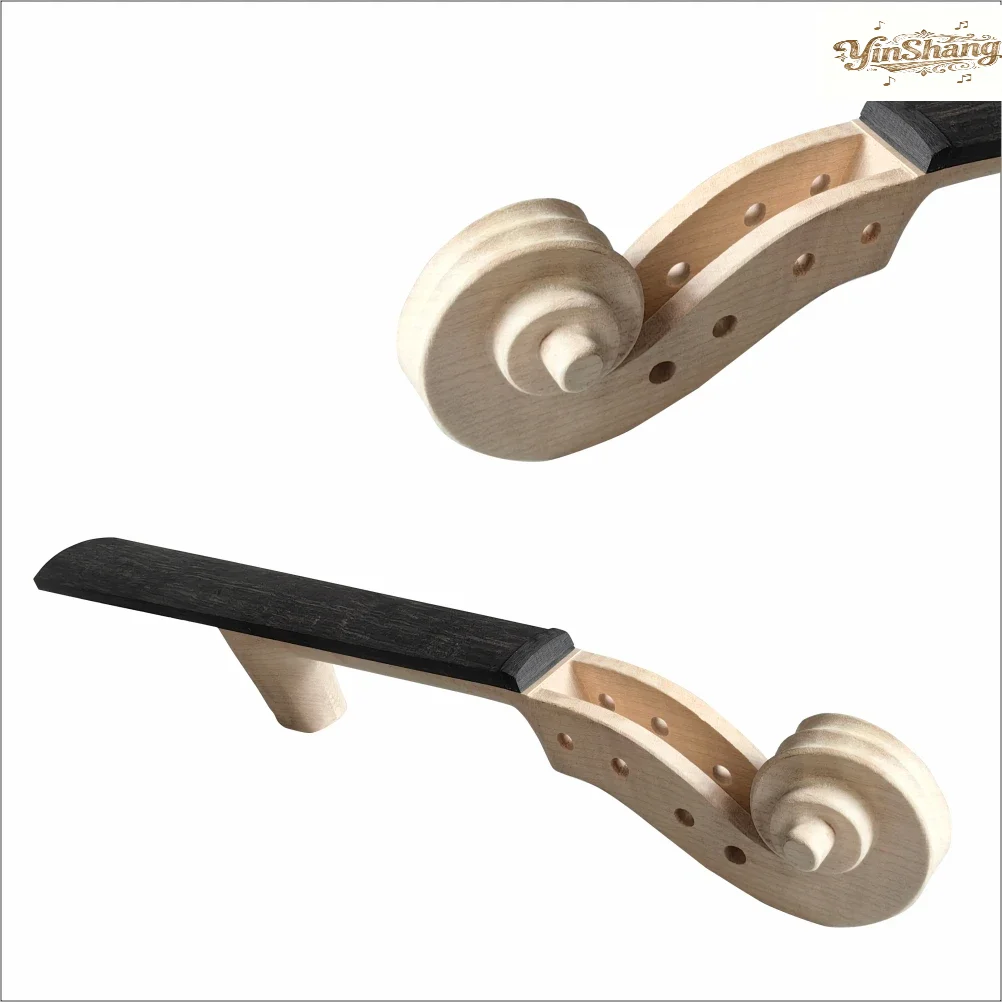 

Maple Wood Violin Neck Stock Scroll Natural Ebony Fingherboard Fretboard 4/4 3/4 1/2 1/4 1/8 Size Customizable for Violin Making