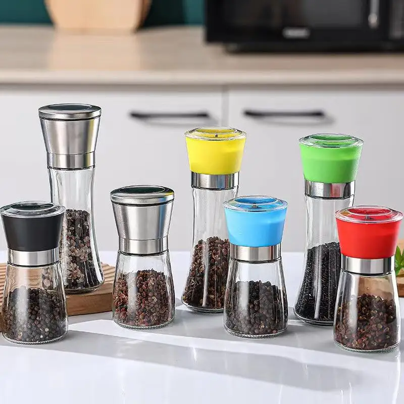 Manual Salt Pepper Grinder Stainless Steel Glass Spice Bottle Household Kitchen Gadgets