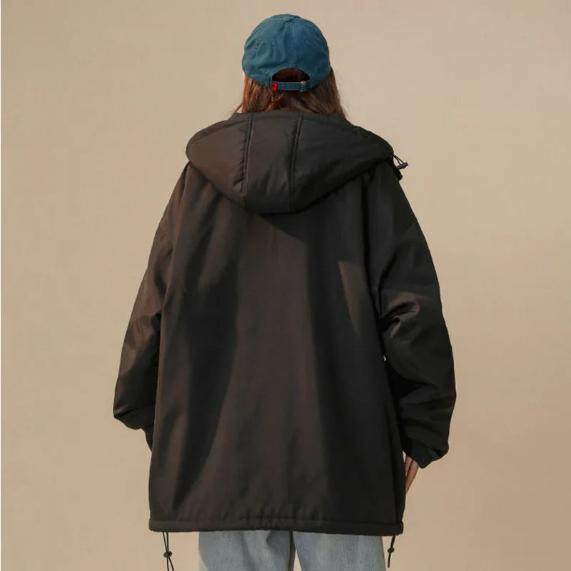 Dames dikke parka's met capuchon, winddichte winterjassen met zakken, Koreaanse mode, oversized pluche verdikte katoenen kleding