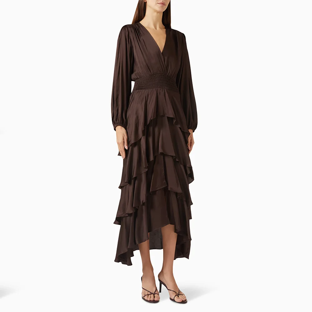 

Simple Evening Dress V-Neck Long Sleeves Pleat Chiffon Mermaid Evening Gowns Midi Dresses Prom Dresses Dress Customized