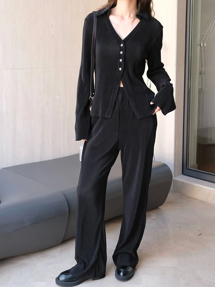 [EAM] High Elastic Waist Light Coffee Pleated Long Wide Leg Pants New Trousers Women Fashion Tide Spring Autumn 2024 1DH6688