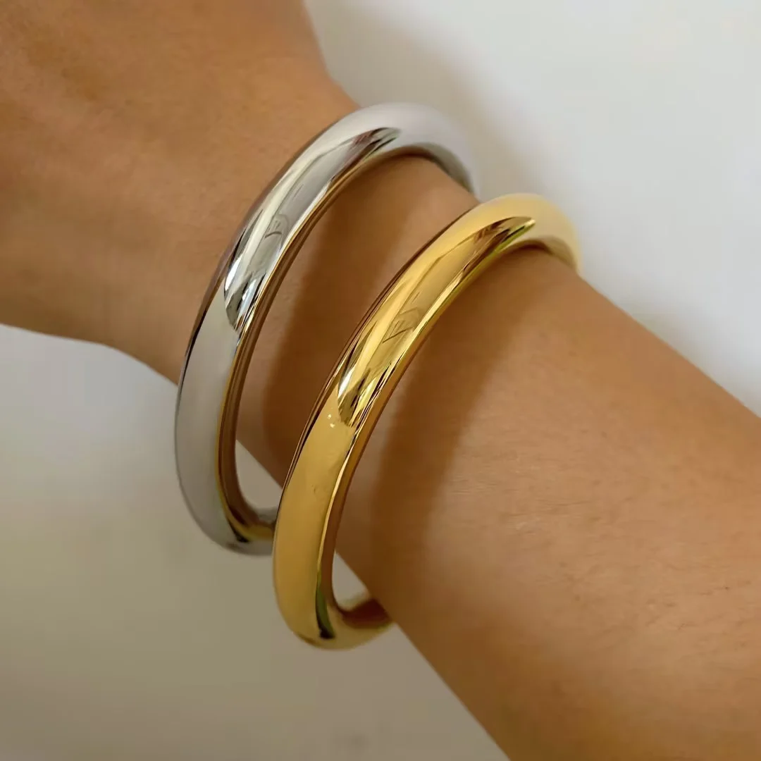 

Flashbuy 8mm Chunky Thick Glossy Stainless Steel Plain Bracelet Bangles For Women Fashion Gold Color Jewelry Gift