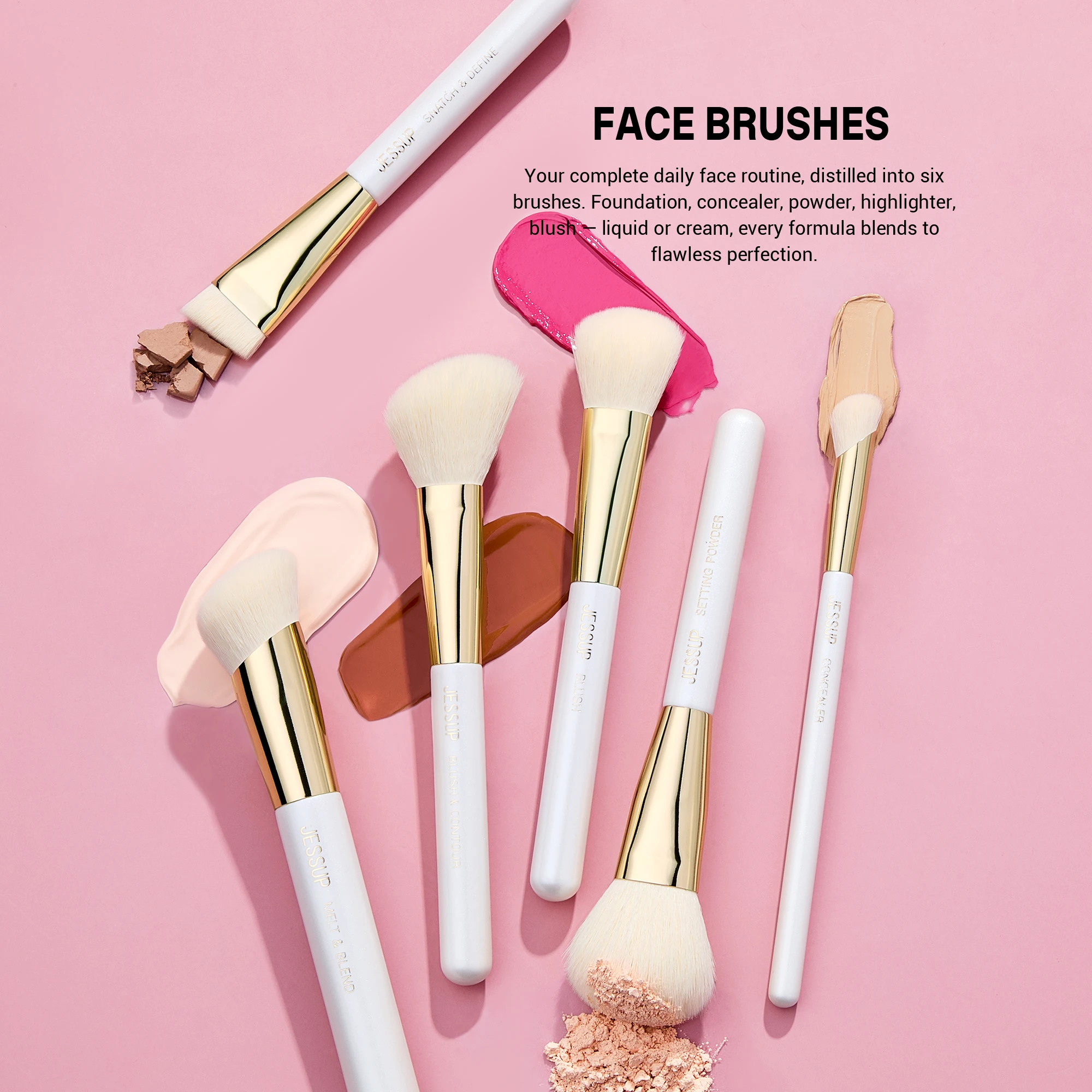 Jessup 15pcs Makeup Brushes Set Synthetic Soft White Shimmer Handle Foundation Contour Concealer Eyeshadow Cosmetic Tool T518 - view 4