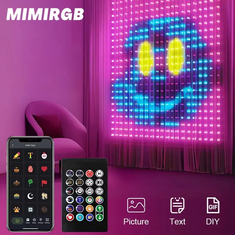 

USB LED-гирлянда для штор, 400 светодиодов, Bluetooth, управление через приложение, RGB, уличная, для самостоятельного создания узоров, музыкальная, для декора комнаты