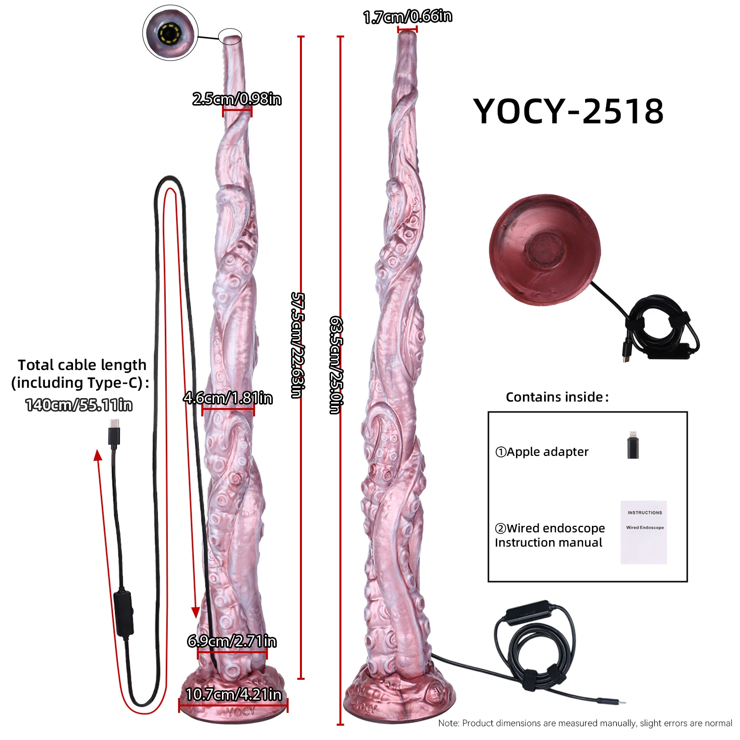 YOCY Long 63.5cm Anal Plug 3MP HD Endoscope Camera Octopus Tentacles Penis Peeking Vaginal Dildo Sex Toys For Women Men Pleasure