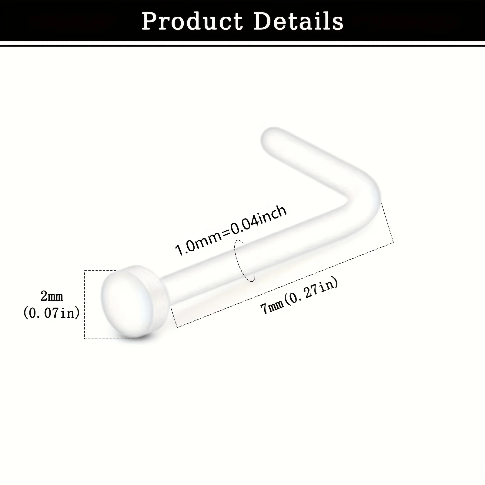 20pcs 18G Clear Nose Studs - L-Shaped, Plastic, Flat-Head Design for Women, Ideal for Daily Wear,  Nose Piercing Studs