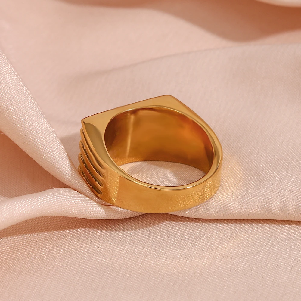 Waterproof Hypoallergenic Snake Sunburst Stamped Rectangle Signet Rings For Woman Vintage Animal Snake Rings Jewelry For Female