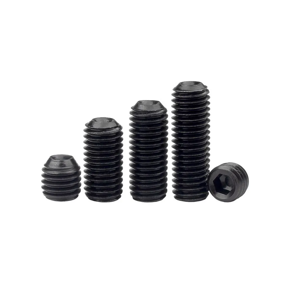 2/50pcs M3 M4 M5 M6 M7 M8 M10 M12 Fine Thread Black 12.9 Steel Hex Hexagon Socket Allen Cup Point Grub Headless Bolt Set Screw