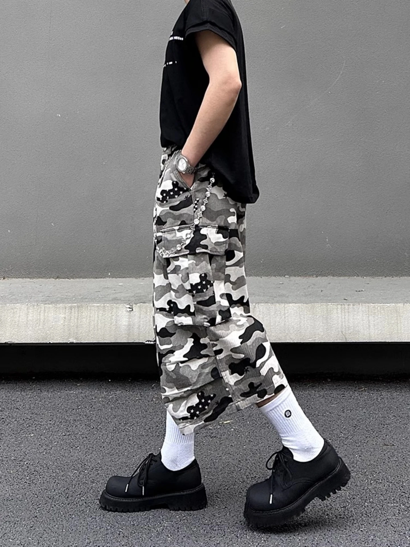 

American Retro Camouflage Work Pants High Street Straight Leg Casual Seven-Foot Jeans Loose Men's Street Style Low Waist