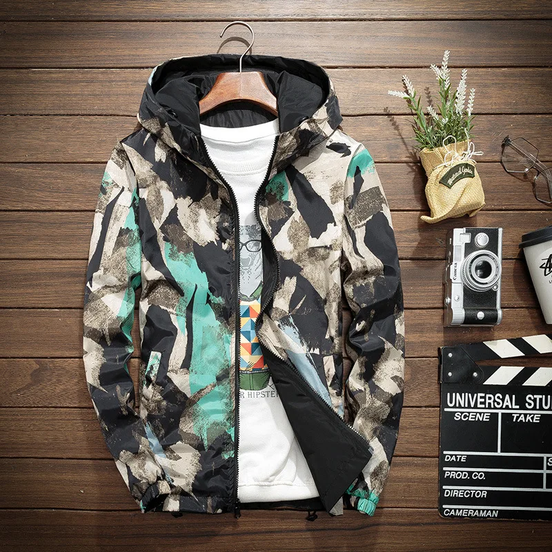 Couple Outwear Spring Autumn Men's Jacket Windproof Hoodies Coat Casual Hooded Camouflage Black Both Sides Jackets for Man MY623 - view 3