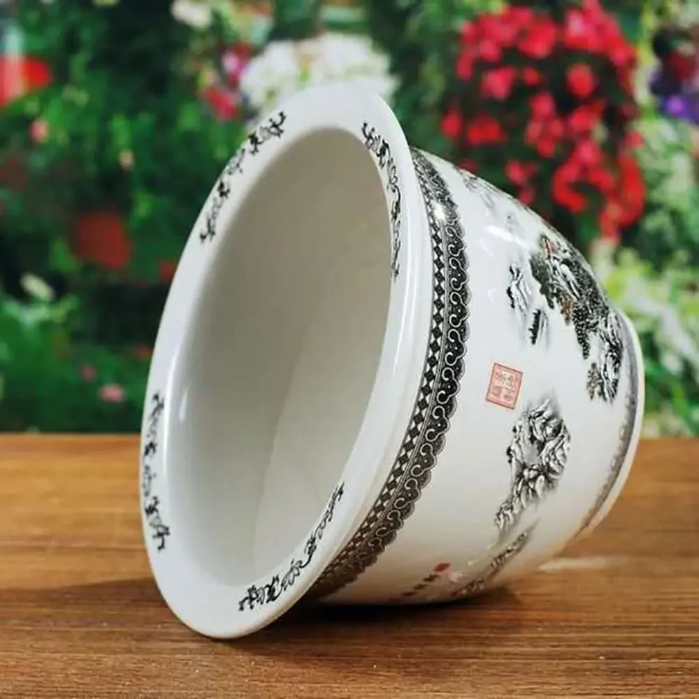 Chinese Ceramic Planter Porcelain Flower Pot with Saucer Bonsai Pot Decorative Plant Pot Succulent Planter for Table Centerpiece