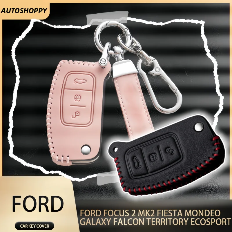 

Car Leather Key Cover For Ford Focus 2 MK2 Fiesta Mondeo Galaxy Falcon Territory Ecosport Bag Shell Case Keychain Protector