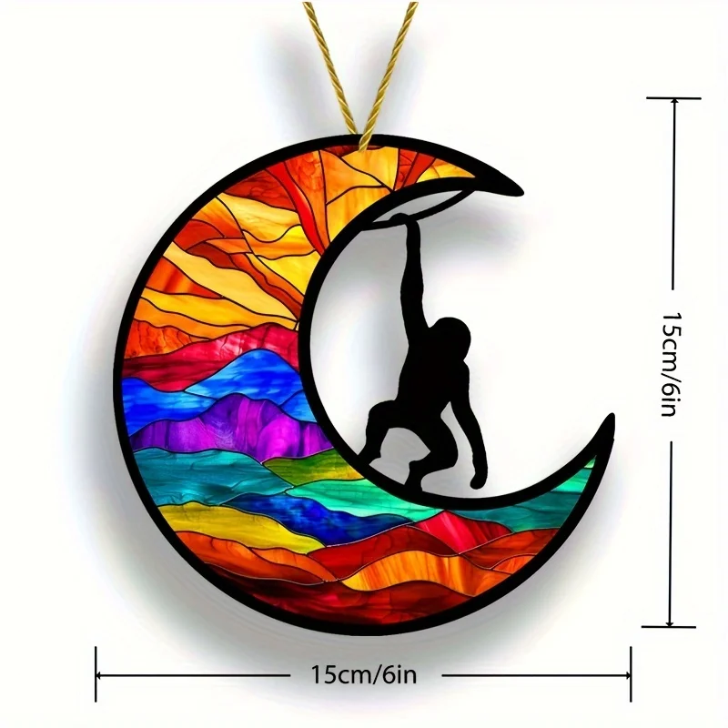 Monkey Catcher Acrylic Window Hanging - Home, Porch and Wall Decor, Stained Glass Style - Perfect Gift for Monkey Lovers