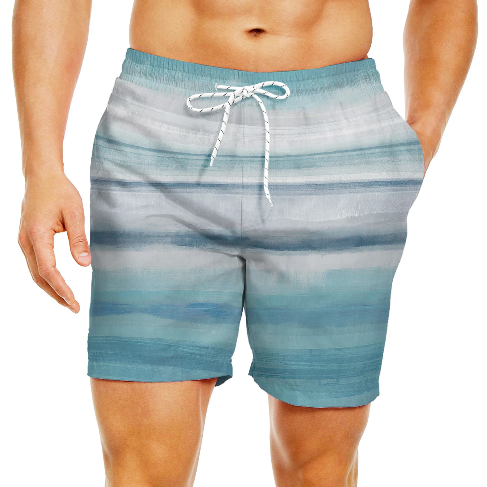 Clilsmap Mens Swim Trunks, Quick Dry Board Shorts with Pockets,Stripe Breathable Fit Hawaii Beach Shorts Swimwear