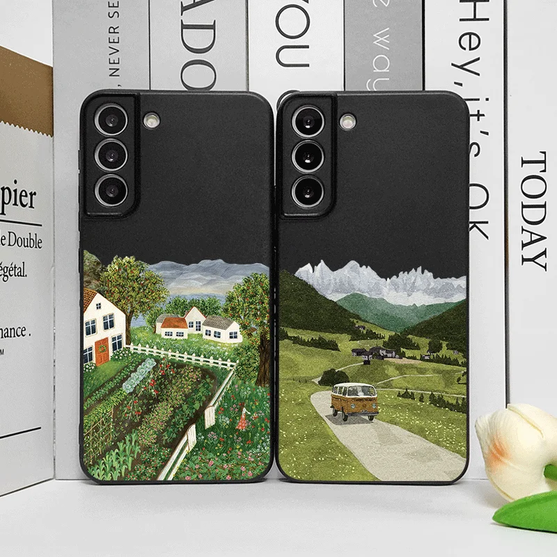 Funda de teléfono con estampado de paisaje de montaña y campo de dibujos animados para Huawei Nova 13 12 11 Pro 10 SE Mate 40 Pro Plus P60 P40 Pro + cubiertas suaves