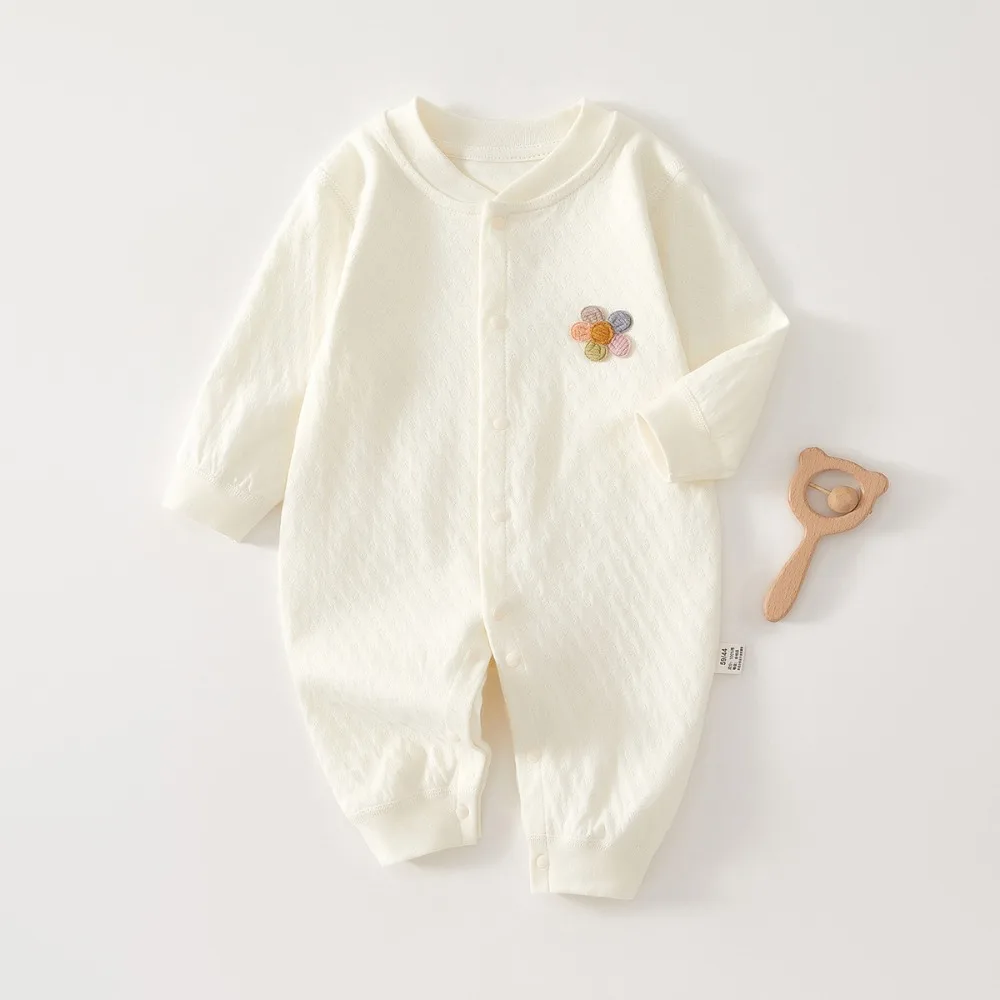Spring Autumn Style Newborn Baby Jumpsuit with Flower Embroidery Baby Girl Jumpsuit High-quality Pure Cotton Baby Boy Clothing