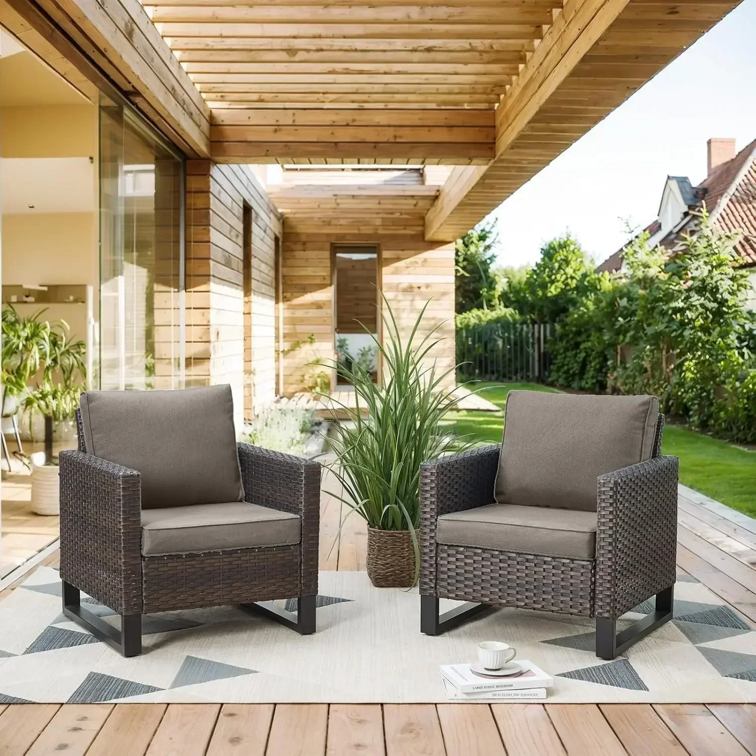 

Мебель для патио, стулья, уличный стул - набор плетеной мебели для патио из 2 шт., садовый сад из ротанга из полиэтилена (коричневый/серый)