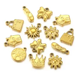 10Pcs/Lot Stainless Steel Gold-plated Small Charm Sun Flower Crown Pendants DIY Necklace Earrings Jewelry Accessories Wholesale