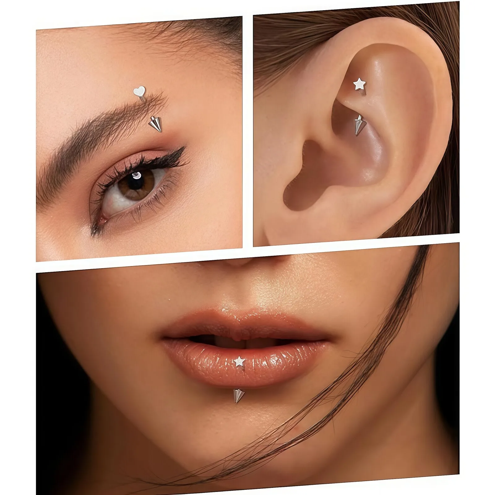 1PC Titanium 16G 8mm Heart Spike Curved Barbell Eyebrow Ring Internally Threaded Body Piercing Cone Helix Earring Lip Piercing