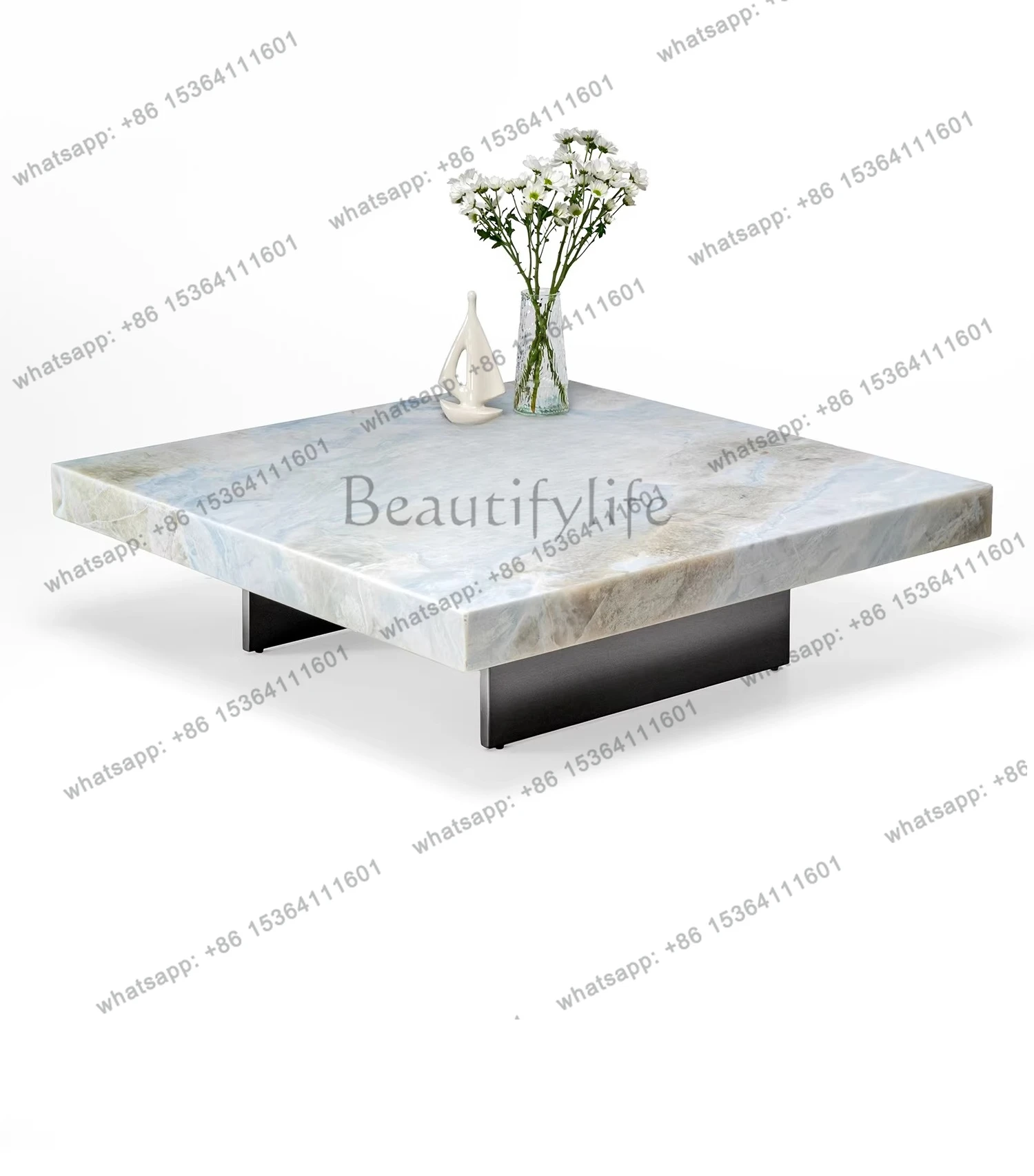 

Blue luxury stone box coffee table high-end villa living room marble square coffee table
