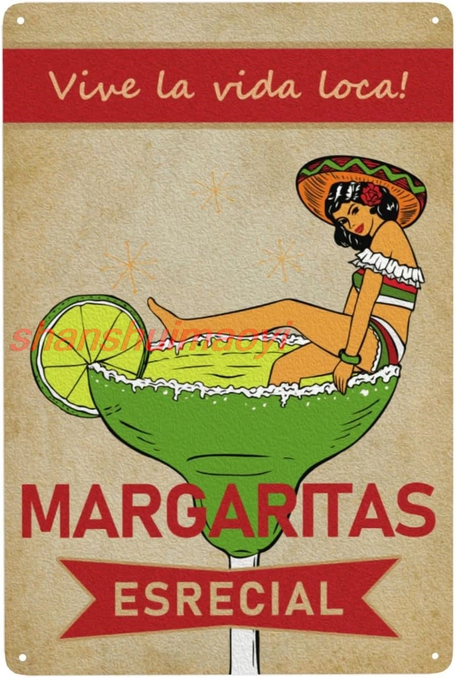 bassyil Margarita Especial Vintage Metal Tin Signs Pin Up Girl Retro Wall Decor Wine Wall Art Funny Posters Gifts 8x12 Inch sign