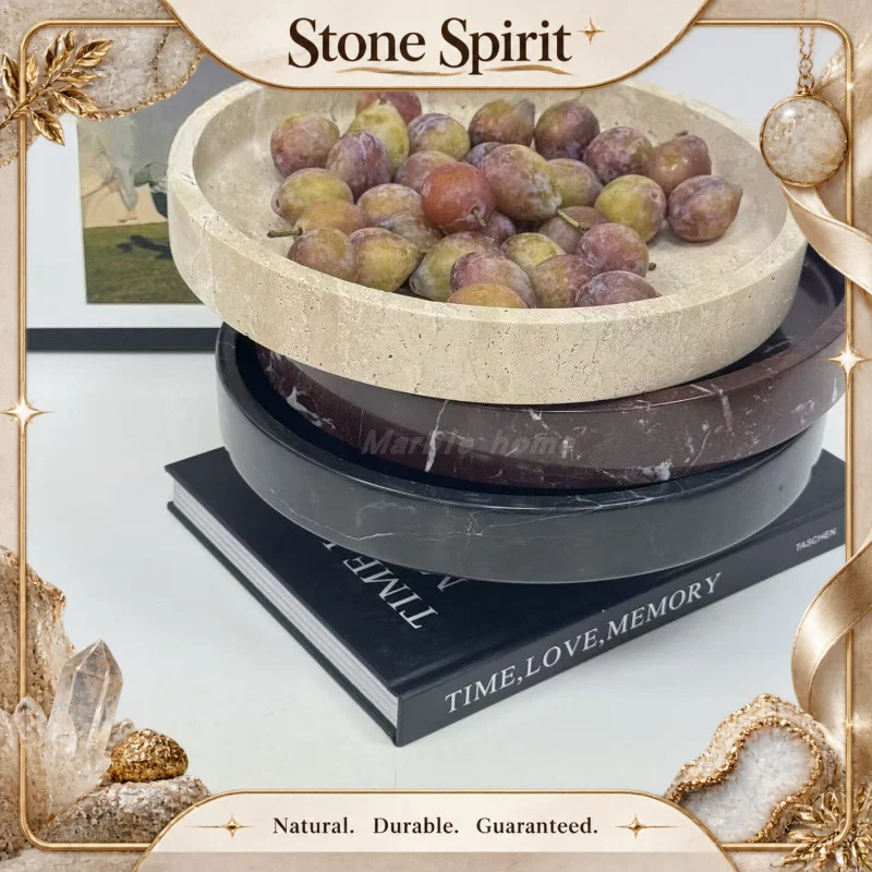 【Natural】French Wabi-Sabi Natural Marble Fruit Bowl Designer Model Room Art Tray Luxury Hotel Decorative Ornament