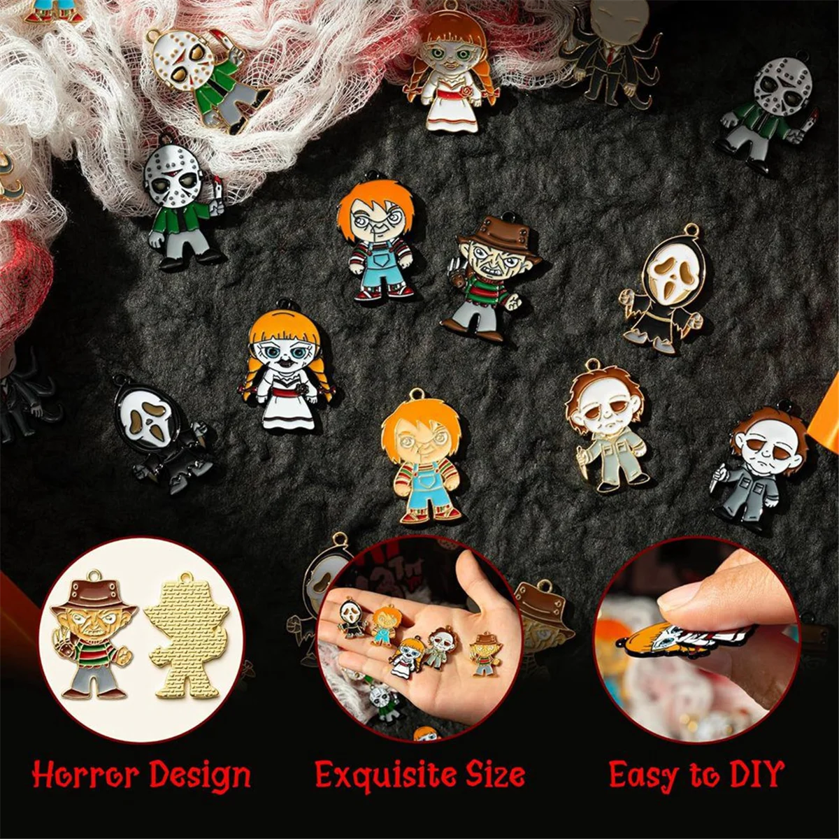 28Pcs Horror Classic Movie Character Charms Halloween Enamel Pendants, Horror Alloy Charm Pendant for Jewelry Making