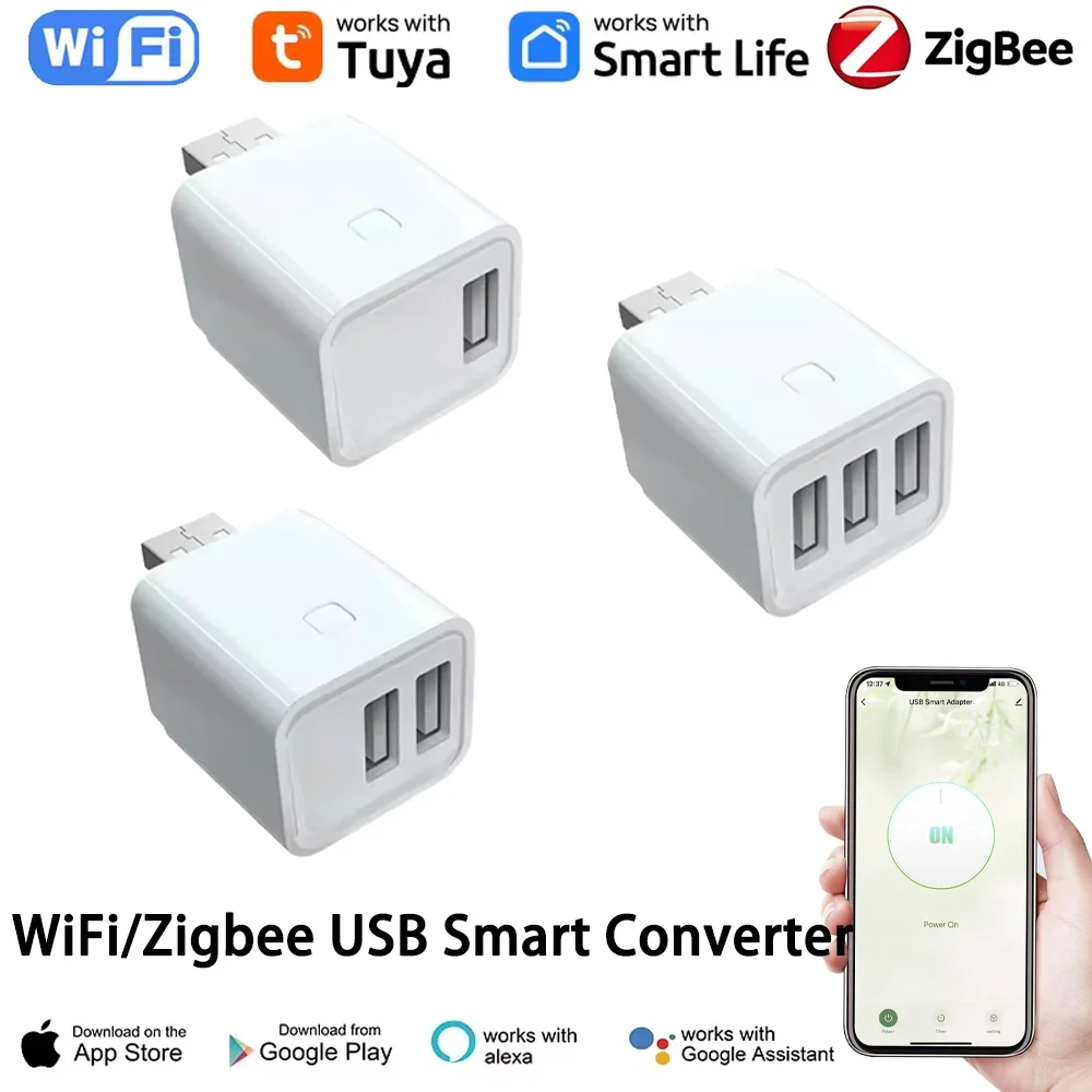 

Tuya Smart WiFi/Zigbee Micro USB Adaptor Switch 5V Mini 1 2 3 USB Power Adaptor Charge Plug Timing Voice for Alexa Google Home