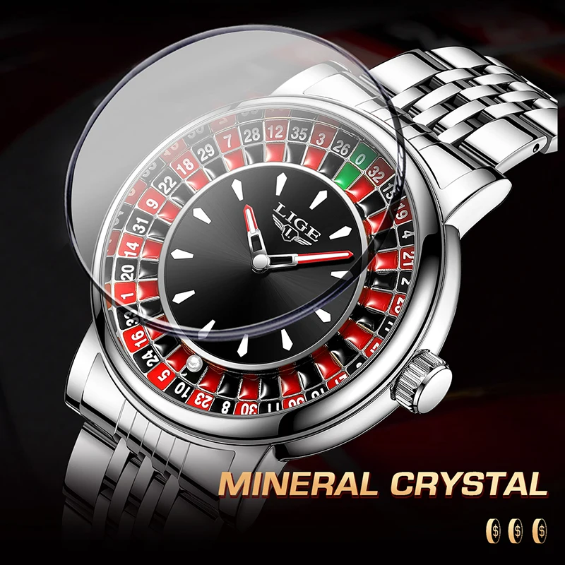ساعة LIGE للرجال بتصميم إبداعي للعبة مقاومة للماء للرجال ساعات يد كوارتز مضيئة من الفولاذ المقاوم للصدأ للرجال Reloj Hombre
