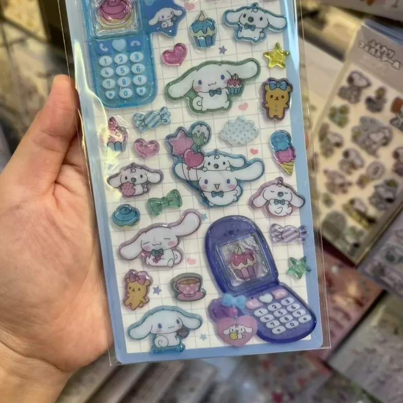 Sanrio 3D Puffy Stickers Set, Cute Cinnamoroll Kuromi My Melody Cartoon Crystal Epoxy Phone Laptop Scrapbook DIY Deco Stickers